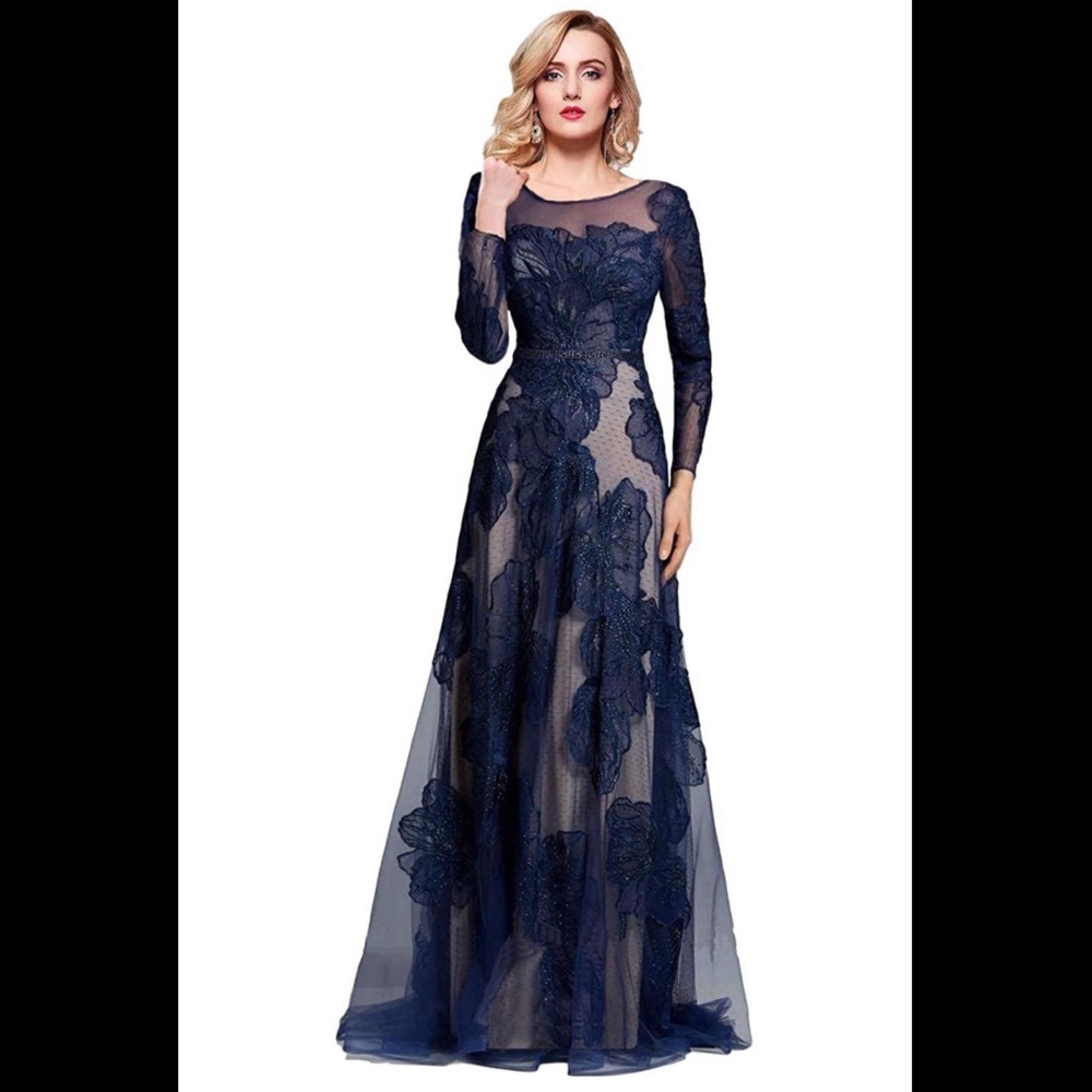 Long Sleeve Illusion Back Gown